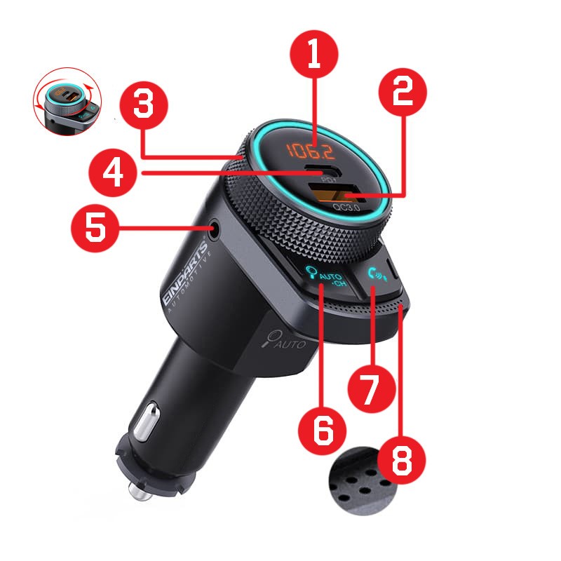 Bluetooth FM-zender PD QC 3.0 AUX